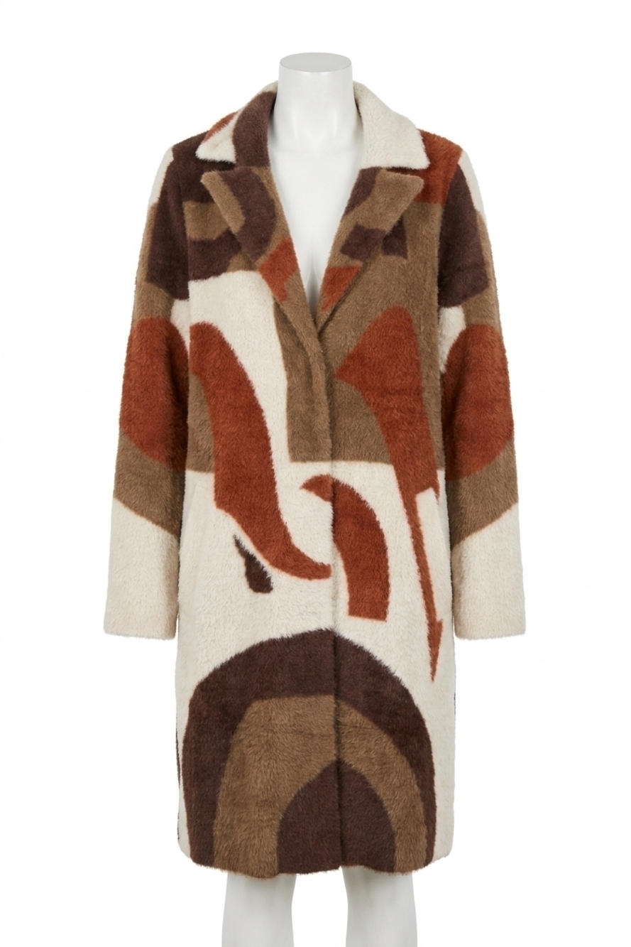 NEW JOSEPH RIBKOFF avianna abstract print feather yarn sweater coat in cinnamon